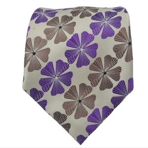 Steve Harvey | Men's Purple and Tan Floral Printed Silk Tie (One Size)